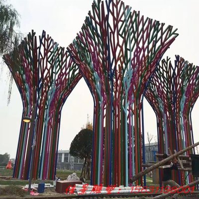 廣場(chǎng)不銹鋼鏤空樹(shù)造型雕塑 不銹鋼金屬廊架雕塑